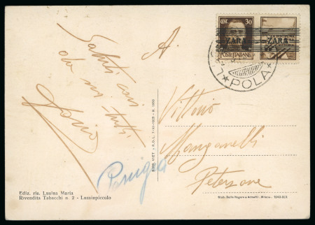 Stamp of Italy » Foreign Occupations of Italian Territories or Under Italian Sovereignty » German Occupation of Zara Picture postcard franked by "War Propaganda" 30c type on card from Lussimpiccolo