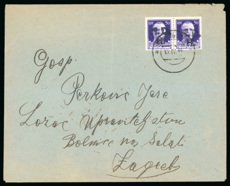 Stamp of Italy » Foreign Occupations of Italian Territories or Under Italian Sovereignty » Croatian Occupation of Sibenik (Sebenico) Cover from Sibenik to Zagreb, 50c pair with "N. D. H." overprint
