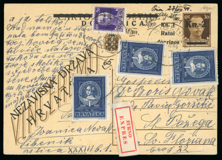 Stamp of Italy » Foreign Occupations of Italian Territories or Under Italian Sovereignty » Croatian Occupation of Sibenik (Sebenico) A very rare express usage of an overprinted stationery card