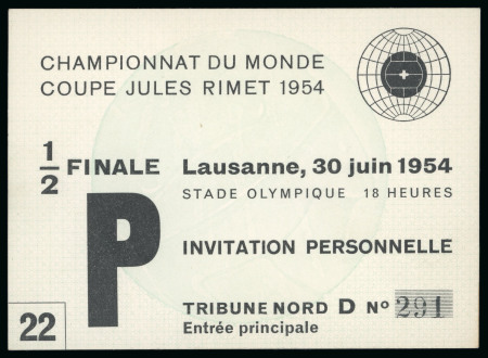 Stamp of Thematics » Sport and Games » Football 1954 World Cup semi-final ticket, which took place between West Germany and Austria