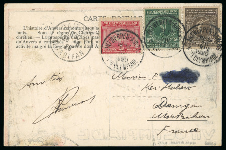 Stamp of Olympics » 1920 Antwerp DURING THE GAMES: 1920 (Aug 26) "VIIe OLYMPIADE" postcard by Verelst with 1920 Olympics set of three tied by "ANTWERPEN-ANVERS / VIIe OLYMPIADE" cds