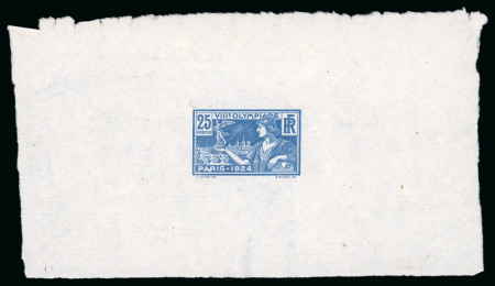 Stamp of Olympics » 1924 Paris » Essays and Proofs 1924 Paris 25c rejected die proof showing clouds in the background and no "FRANCE" under value, in blue on thin low quality paper