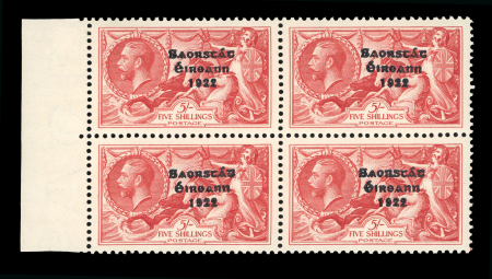 Stamp of Ireland » 1935 Re-Engraved Overprints (T75-T77) 1935 Waterlow Re-Engraved 5s red mint left sheet marginal block of four
