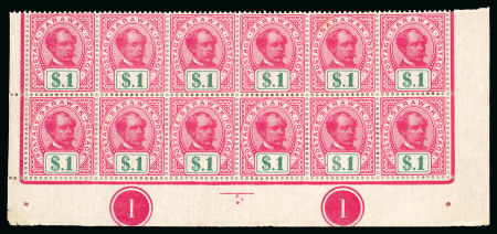 Stamp of Sarawak 1899-1908 $1 rose-carmine and green mint n.h. block of 12