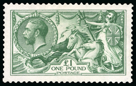 Stamp of Great Britain » King George V » 1913-19 Seahorse Issues 1913 Waterlow £1 Green, mint n.h.