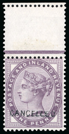 Stamp of Great Britain » 1855-1900 Surface Printed » 1880-81 Provisional Issue and 1881 1d Lilac 1881 1d lilac die II overprinted "CANCELLED" type 14, mint n.h.