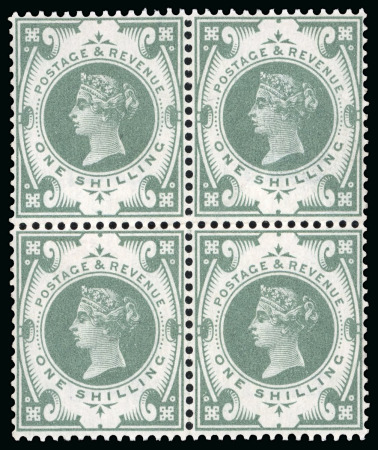 Stamp of Great Britain » 1855-1900 Surface Printed » 1887-1900 Jubilee Issue & 1891 £1 Green 1887 1s Dull green, mint n.h., block of four
