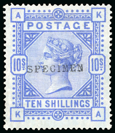 Stamp of Great Britain » 1855-1900 Surface Printed » 1883-84 & 1888 High Values 1883 10s Ultramarine on blued paper mint SPECIMEN