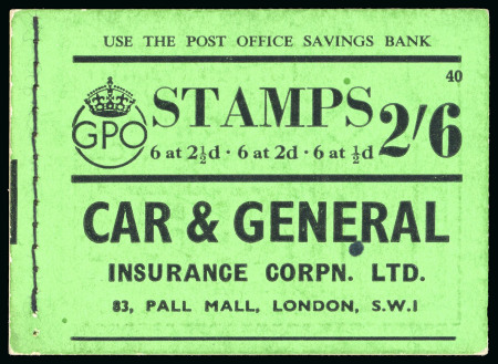 Stamp of Great Britain » Booklets 1940 2s6d Booklet, edition no. 40, complete, all panes showing cylinder numbers