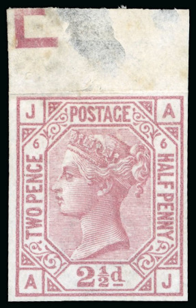 Stamp of Great Britain » 1855-1900 Surface Printed » 1873-80 Large Coloured Corner Letters 1879 2 1/2d Rosy mauve pl.6 mint top marginal imperforate imprimatur