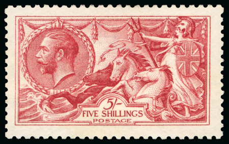 Stamp of Great Britain » King George V » 1913-19 Seahorse Issues 1915 De La Rue Seahorses 5s bright carmine mint n.h.