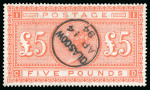 Stamp of Great Britain » 1855-1900 Surface Printed » 1867-83 High Values 1867-83 Wmk Large Anchor £5 orange CD on white paper with superb central Glasgow AP 14 94 cds