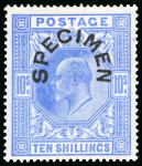 Stamp of Great Britain » King Edward VII » 1902-10 De La Rue Issues 1902-10 De La Rue 10s ultramarine with "SPECIMEN" type 17 overprint