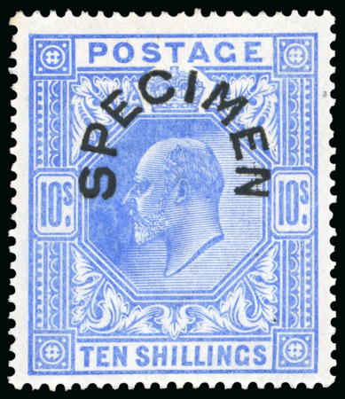 Stamp of Great Britain » King Edward VII » 1902-10 De La Rue Issues 1902-10 De La Rue 10s ultramarine with "SPECIMEN" type 17 overprint