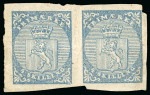 Stamp of Norway 1855 Lion 4sk, mint horizontal pair, clear to huge margins, large part original gum