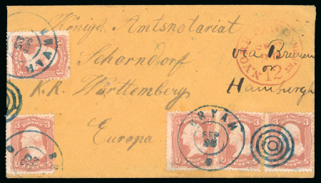 Stamp of United States » 1861-1866 issue 1865 (Sep 25) Envelope from Bryan, Texas, sent to the King's official notary in Württemberg, franked with five 1861-62 3c