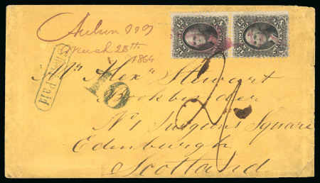 Stamp of United States » 1861-1866 issue 1864 (Mar 28) Envelope to Scotland with 1861-62 12c vertical pair