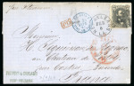 Stamp of United States » 1861-1866 issue 1868 (Feb 8) Entire from New Orleans to France with 1861-66 15c Lincoln tied by New Orleans cds and cork cancel
