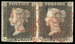 Stamp of Great Britain » 1840 1d Black and 1d Red plates 1a to 11 1840 1d black, Pl.1a LB-LC pair, red Maltese Cross