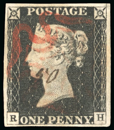 Stamp of Great Britain » 1840 1d Black and 1d Red plates 1a to 11 1840 1d black pl.2 RH, manuscript cancel, red Maltese Cross