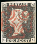 Stamp of Great Britain » 1840 1d Black and 1d Red plates 1a to 11 1840 1d grey black pl.3 SA, upright red Maltese cross