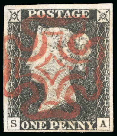 Stamp of Great Britain » 1840 1d Black and 1d Red plates 1a to 11 1840 1d grey black pl.3 SA, upright red Maltese cross