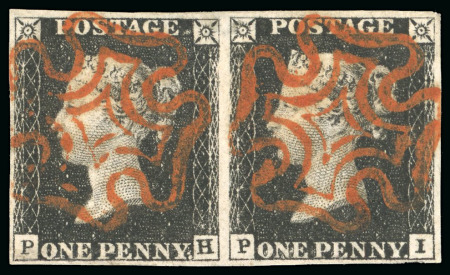 Stamp of Great Britain » 1840 1d Black and 1d Red plates 1a to 11 1840 1d black pl.4 PH-PI pair, four margins