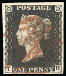Stamp of Great Britain » 1840 1d Black and 1d Red plates 1a to 11 1840 1d intense black pl.4 TH, red Maltese cross
