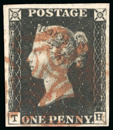 Stamp of Great Britain » 1840 1d Black and 1d Red plates 1a to 11 1840 1d intense black pl.4 TH, red Maltese cross