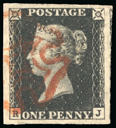 Stamp of Great Britain » 1840 1d Black and 1d Red plates 1a to 11 1840 1d black pl.4 RJ, red Maltese cross