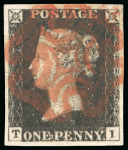 Stamp of Great Britain » 1840 1d Black and 1d Red plates 1a to 11 1840 1d black pl.5 TI, red Maltese cross