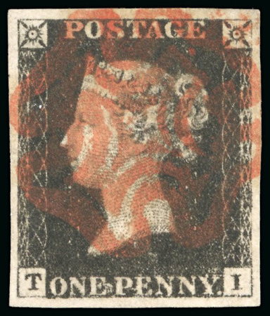 Stamp of Great Britain » 1840 1d Black and 1d Red plates 1a to 11 1840 1d black pl.5 TI, red Maltese cross