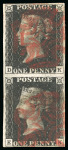 Stamp of Great Britain » 1840 1d Black and 1d Red plates 1a to 11 1840 1d black pl.5 DK-EK pair, four margins, red Maltese Cross