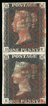 Stamp of Great Britain » 1840 1d Black and 1d Red plates 1a to 11 1840 1d black pl.5 DK-EK pair, four margins, red Maltese Cross