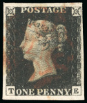 Stamp of Great Britain » 1840 1d Black and 1d Red plates 1a to 11 1840 1d intense black pl.5 TE, red Maltese cross