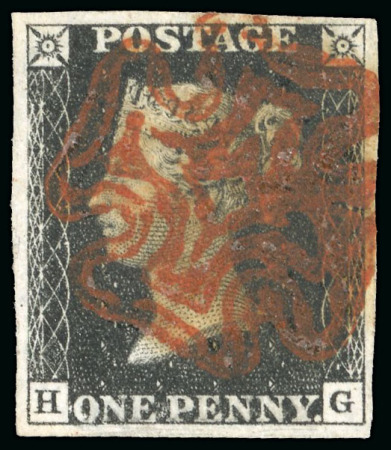 Stamp of Great Britain » 1840 1d Black and 1d Red plates 1a to 11 1840 1d black pl.5 HG, Stonehaven Maltese cross in red