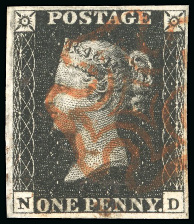 Stamp of Great Britain » 1840 1d Black and 1d Red plates 1a to 11 1840 1d black pl.6 ND, state I, four margins, red Maltese Cross