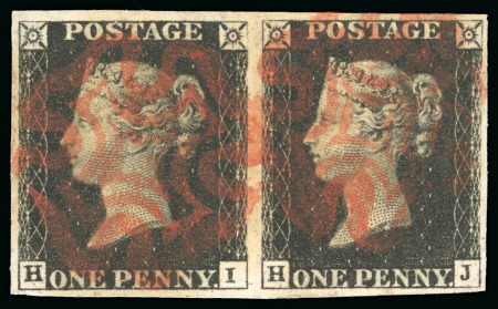Stamp of Great Britain » 1840 1d Black and 1d Red plates 1a to 11 1840 1d intense black pl.6 HI-HJ pair, red Maltese Cross