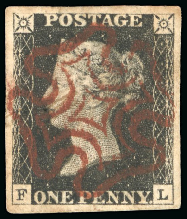 Stamp of Great Britain » 1840 1d Black and 1d Red plates 1a to 11 1840 1d black pl.6 FL, deep red Maltese cross