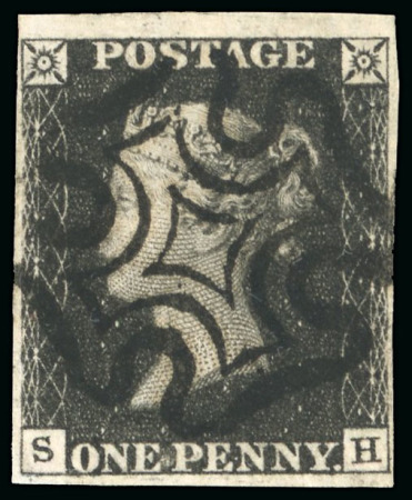 Stamp of Great Britain » 1840 1d Black and 1d Red plates 1a to 11 1840 1d intense black pl.7 SH, black Maltese cross