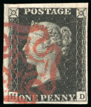 Stamp of Great Britain » 1840 1d Black and 1d Red plates 1a to 11 1840 1d black pl.9 HD, red Maltese cross