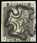 Stamp of Great Britain » 1840 1d Black and 1d Red plates 1a to 11 1840 1d grey black pl.10 RL, P converted to R, "long-tailed R"
