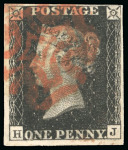 Stamp of Great Britain » 1840 1d Black and 1d Red plates 1a to 11 1840 1d black pl.10 HJ, red Maltese cross