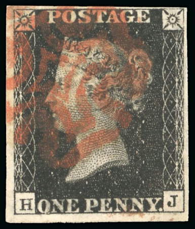 Stamp of Great Britain » 1840 1d Black and 1d Red plates 1a to 11 1840 1d black pl.10 HJ, red Maltese cross