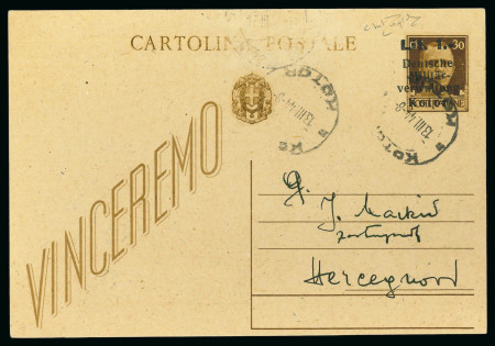 Stamp of Italy » Foreign Occupations of Italian Territories or Under Italian Sovereignty » German Occupation of Kotor (Cattaro) 1944 (March-April) Two surcharged 1L on 30c stationery