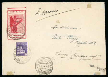 Stamp of Italy » Emissioni Partigiane o C.L.N. Valle Bormida. Lettera per espresso con mista: 2,50 l. ed RSI 1 l.
