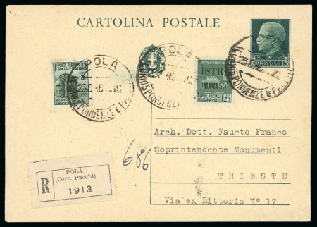 Stamp of Italy » Foreign Occupations of Italian Territories or Under Italian Sovereignty » Occupazione Jugoslava d'Istria (Pola) Tripla affrancatura mista molto rara comprendente il 3 lire RSI