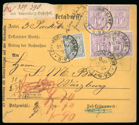 Stamp of Luxembourg 1892-93 Three parcel cards to Wurzburg