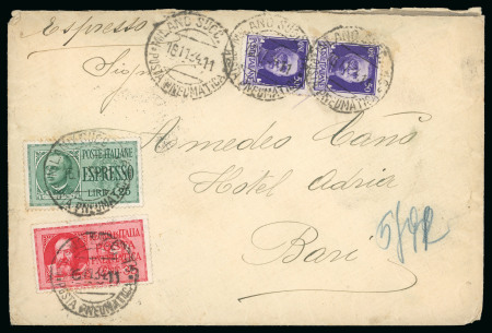 Stamp of Italy » Regno d'Italia » Posta Pneumatica Lettera espresso da Milano per Bari doppio porto