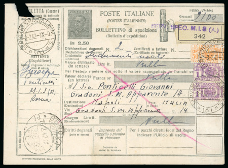 Stamp of Italy » Posta Militare » Guerra di Spagna Bollettino pacchi da 2,50 l. con il bollo "Servizio Speciale M.I.S./(A)"